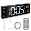 15.7in LED Digital Wall Clock with Remote Control 10 Level Brightness 3 Alarm Settings 12 24Hr Format Timing Countdown Temperature Calendar Display
