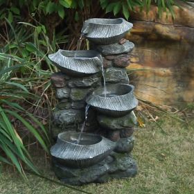 19x15x31.5" Indoor Outdoor 4-Tier Polyresin Cascading Rock Bowl Freestanding Fountain w LED Ligh