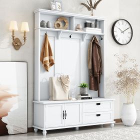 Modern Style Hall Tree with Storage Cabinet and 2 Large Drawers, Mudroom Bench