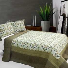[Blooming Flowers] Cotton 3PC Vermicelli-Quilted Printed Quilt Set (Full/Queen)
