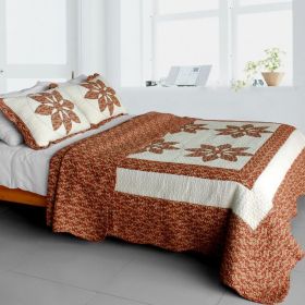 [Maple Leaf] Cotton 3PC Vermicelli-Quilted Patchwork Quilt Set (Full/Queen)