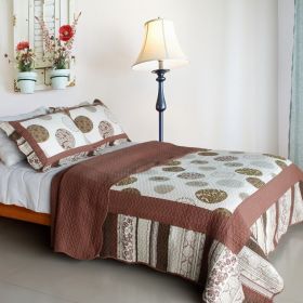 [Modern Circles] Cotton 3PC Vermicelli-Quilted Patchwork Quilt Set (Full/Queen)