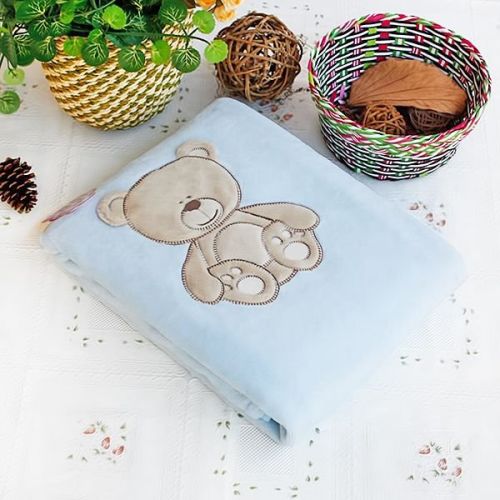 [Lovely Bear] Embroidered Applique Polar Fleece Baby Throw Blanket (30.7 by 39.4)