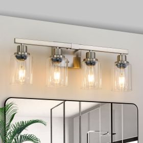 Modern 4-Light Bathroom Vanity Light Fixture - Brushed Nickel Finish with Clear Glass Shades, Perfect for Bathroom, Vanity