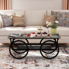 Modern Style Rectangle Coffee Table End Side with Sturdy Base (Black)