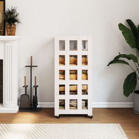 Log Holder with Wheels White 15.7"x19.3"x43.3" Solid Wood Pine