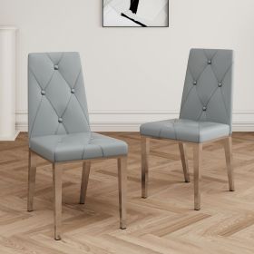 Modern simple light luxury dining chair Grey chair Home bedroom stool back PU electroplated chair legs (set of 2)