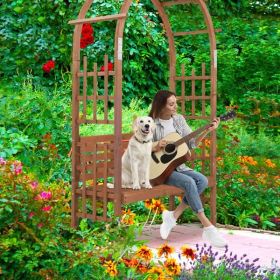 6.8FT Wooden Arch with Bench for 2 People, Garden Arbor Trellis