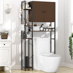 Over The Toilet Storage Cabinet with 4-Tier Side Adjustable Storage Shelves, Non-slip Freestanding Over Toilet Storage W/Hooks