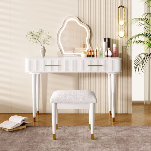40" Modern Vanity Table& Cushioned Stool Set with Mirror Touch Screen Lighted, Dressing Table