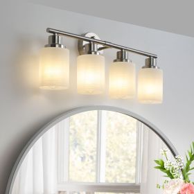 Modern 4-Light Vanity Wall Sconce, Brushed Nickel Finish with Frosted Glass Shades