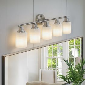 Modern 5-Light Vanity Wall Sconce, Brushed Nickel Finish with Frosted Glass Shades