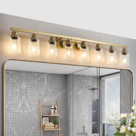 Golden 8-Light Vanity Light with Clear Glass Shades, Modern Iron Metal Bathroom Wall Fixture for Mirror