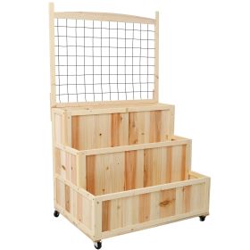 3-Tiers Raised Garden Bed with Trellis, 53" H Vertical Planter Box with Wheels & Back Storage