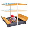 VEVOR Wooden Sandbox with Canopy, 57.3 x 47.2 x 47.2 in Sand Box, Sand Pit with Foldable Bench Seats and Bottom Liner