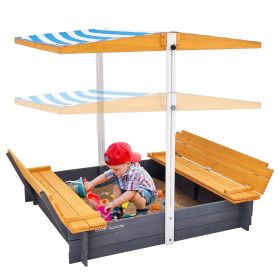 VEVOR Wooden Sandbox with Canopy, 57.3 x 47.2 x 47.2 in Sand Box, Sand Pit with Foldable Bench Seats and Bottom Liner
