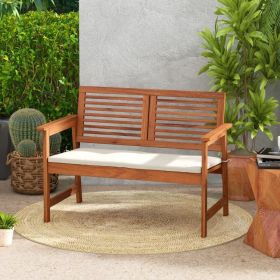 2-Person Solid Wood Patio Bench with Backrest and Cushion - Gallery View 1 of 9