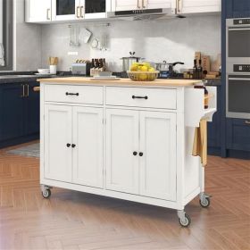 Kitchen Island Cart with Solid Wood Top and Locking Wheels,54.3 Inch Width,4 Door Cabinet