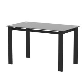 Modern tempered glass black dining table, simple rectangular metal table legs