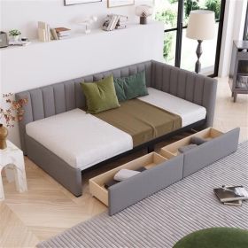 Upholstered Daybed with 2 Storage Drawers Twin Size Sofa Bed Frame, Linen Fabric (Gray)