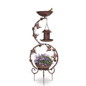 37.8 inch Bird Bath and Solar Bird Feeders Combo with Flower Planter Pedesta