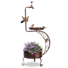36 inch Bird Baths, Vintage Metal Garden with Solar Lamp and Flower Planter