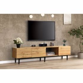 Modern TV Stand with 4 Cabinets& Open Shelves, Color-matching Media Console Table