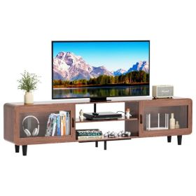 55/60/65/70", Wood Entertainment Center with Power Outlets, Media Console TV Stand