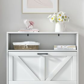 Farmhouse Shoe Storage Cabinet with Barn Door Design, Shoe Organizer with 2 Flip Drawers