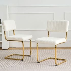 Modern simple light luxury dining White chair home bedroom stool back dressing chair student desk chair gold metal legs(set of 2)