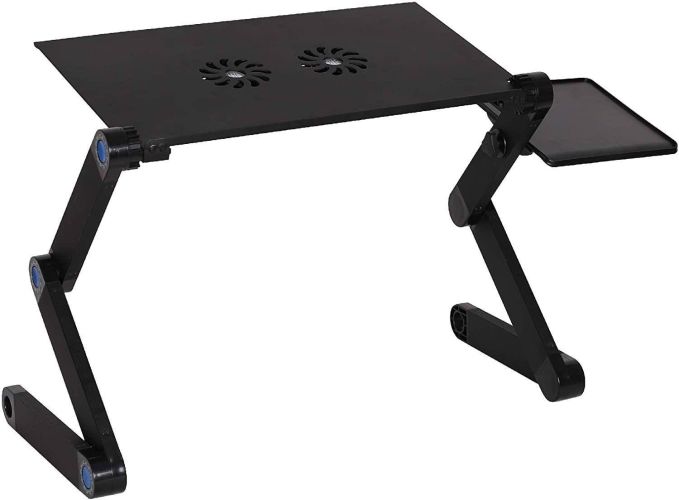 Foldable Aluminum Laptop Desk Adjustable Portable Table Stand with 2 CPU Cooling Fans and Mouse Pad Foldable Aluminum Laptop Desk Adjustable Portable Table Stand with 2 CPU Cooling Fans and Mouse Pad