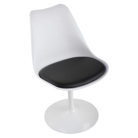 Swivel Tulip Side Chair for Kitchen and Dining Room Bar with Cushioned Seat and Curved Backrest, White and Black