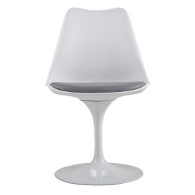 Swivel Tulip Side Chair for Kitchen and Dining Room Bar with Cushioned Seat and Curved Backrest, White and Gray
