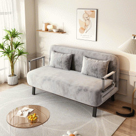 velvet light gray 55″ Convertible Chair Bed, Tri-Fold Sofa Bed with Adjustable Backrest & Pillow
