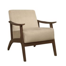 1pc Modern Accent Chair Light Brown Velvet Upholstered Dark Walnut Finish Solidwood Home Furniture