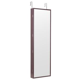 VEVOR Mirror Jewelry Cabinet 47.05in Lockable Wall or Door Mounted Armoire Brown