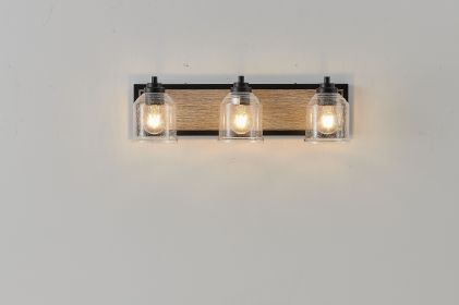 Farmhouse Vanity Light Fixture with Clear Seeded Glass Shades, Rustic Black