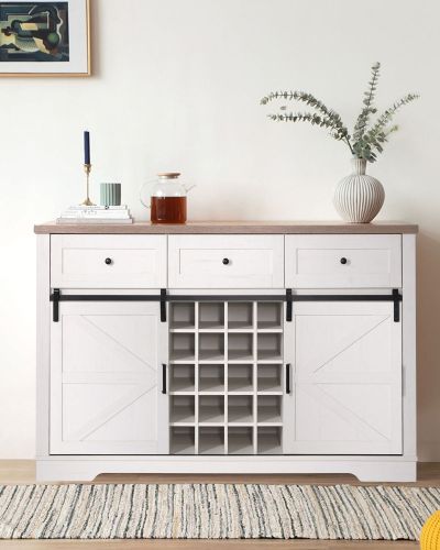 Farmhouse Wine Bar Cabinet w/Sliding Barn Door, 54" Kitchen Coffee Bar Cabinet