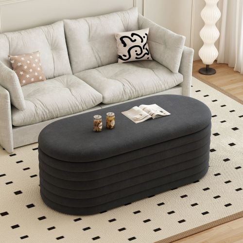 Storage Chenille Ottoman Bench Upholstered Fabric Storage Bench End of Bed Stool (40-inch)