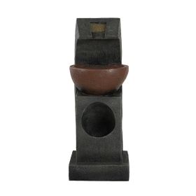 9.4x9.1x23.8" Black and Brown Sculptural Water Fountain with Light and Pump