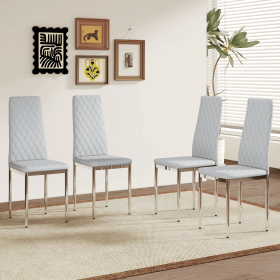 Modern Style Dining Chairs Set of 4 in Light Gray, Silver Metal Legs