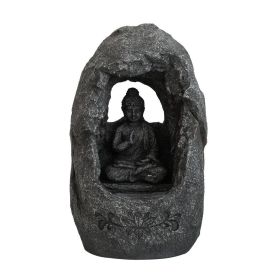 8.3x5.9x13.6" Decorative Gray Tabletop Water Fountain with Sitting Buddha and LED Light