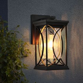 14"(H) 1-pack Black Outdoor Wall Lantern with Crackled Glass