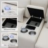 [VIDEO provided] [New] 114.2" Upholstered Sofa with Console, 2 Cupholders and 2 USB Ports Wired or Wirelessly Charged