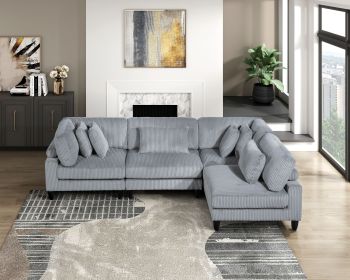 Living Room 4-Piece Modular Sectional Sofa Set Gray Corduroy Solid Wood Legs