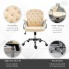 PU Leather Home Office Chair, Button Tufted Desk Chair with Padded Armrests, Adjustable Height and Swivel Wheels, Beige