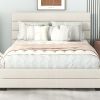 Queen Upholstered Platform Bed with Twin Size Trundle and Two Drawers, Beige