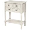 Narrow Console Table, Slim Sofa Table with Three Storage Drawers and Bottom Shelf (Ivory White)