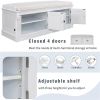 Storage Bench with 4 Doors and Adjustable Shelves, Shoe Bench with Removable Cushion for Living Room, Entryway (White)