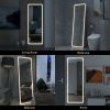 LED aluminum alloy frameless rounded rectangular white full-length mirror with stand 63 * 16 * 1 inch Bathroom Vanity Mirror for Bedroom Entryway
